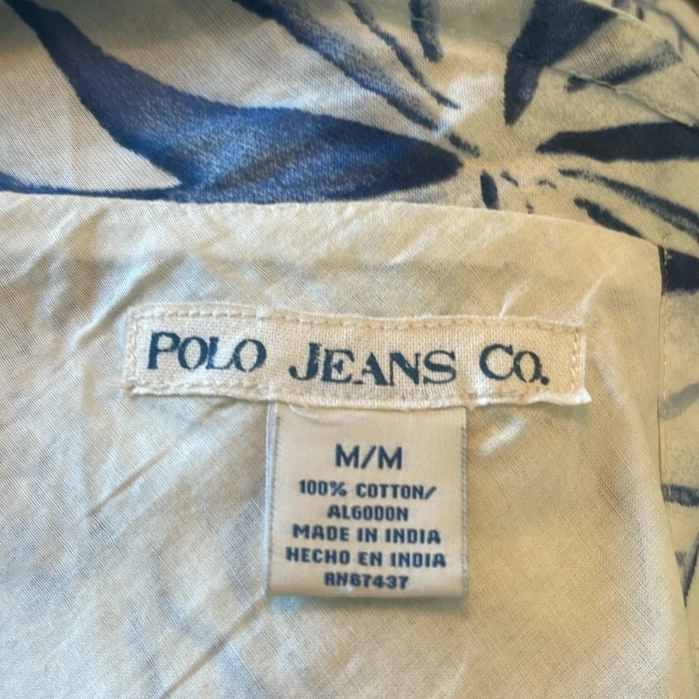 Polo Jeans Co. wrap around halter dress in blue and off white floral Size M